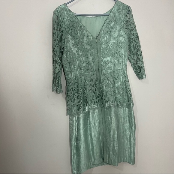 Adrianna Papell Peplum Dress Green Floral Lace Formal Wedding Guest Mermaid Sz 8 - Picture 12 of 15